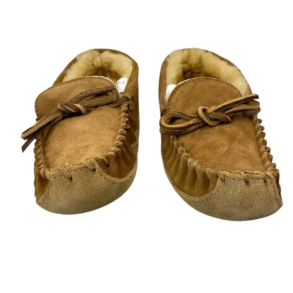 LL BEAN Slippers Kids 3 Brown Suede Shearling Lined Wicked Good Moc